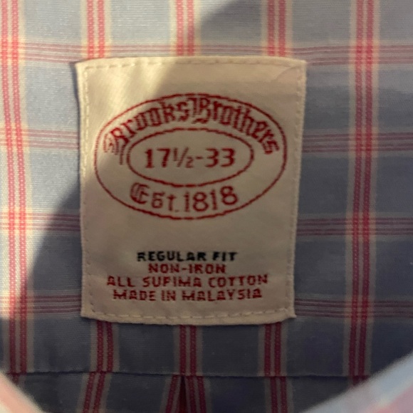 Brooks Brothers regular fit non iron light blue/pink stripe size 17 1/2 - 33 - Picture 4 of 6